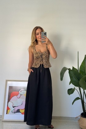 LEOPAR DESENLİ İPLİ KORSE BLUZ