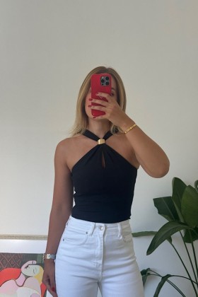 SİYAH GOLD TOKA DETAYLI BLUZ - Siyah