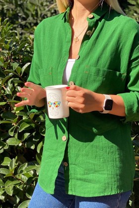 Yeşil Keten Gömlek - Small