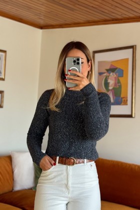 Düz Kısa Kazak - Antrasit