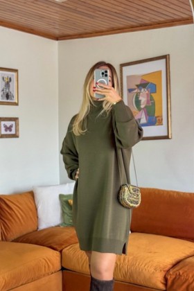 Balıkçı Yaka Triko Elbise - Standart