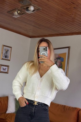 Beyaz Kısa Hırka - Small