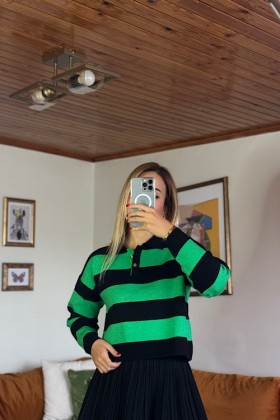 Çizgili Polo Yaka Triko - Small