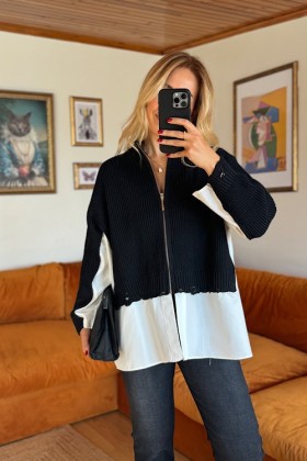 Siyah tasarım fermuarlı hırka - Standart