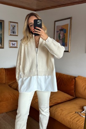 Bej tasarım fermuarlı hırka - Standart