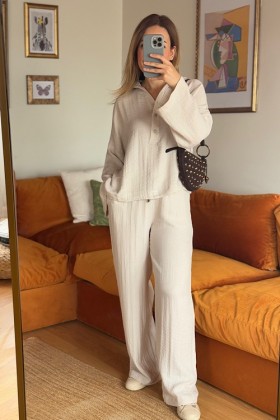 BEJ PAMUKLU KETEN TAKIM - Bej