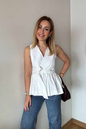 BEYAZ KUŞAKLI BLUZ - Beyaz