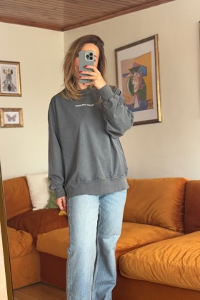 SIRTI PARLAK YAZILI SWEAT - Antrasit