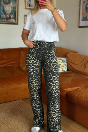 STRAİGHT LEOPAR JEAN - Large