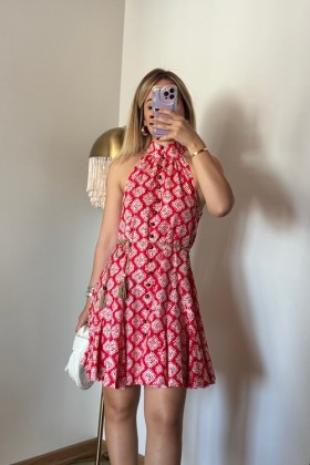 NAR ÇİÇEĞİ DESENLİ ELBİSE - Large