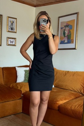 SİYAH DRAPELİ ELBİSE - Small