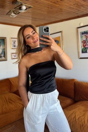 SİYAH SATEN FULARLI BLUZ - Siyah