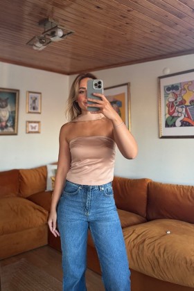 BEJ STRAPLEZ BLUZ - Bej