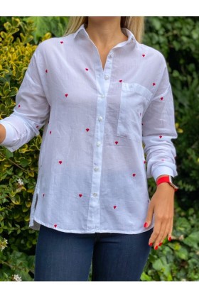 Kırmızı kalplı gömlek - Medium