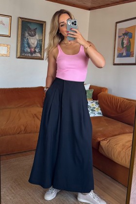 SİYAH TENSEL KUMAŞ ETEK PANTOLON - Siyah