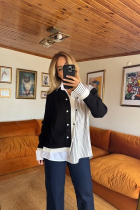 ÖZEL TASARIM GÖMLEK MODELİNDE HIRKA - Siyah