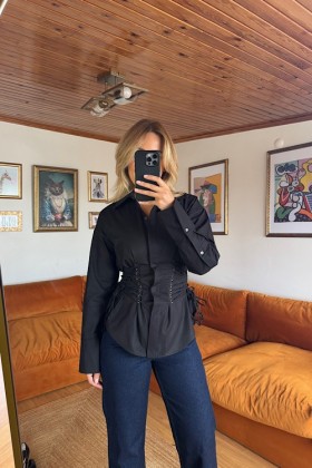 SİYAH TASARIM GÖMLEK - Siyah