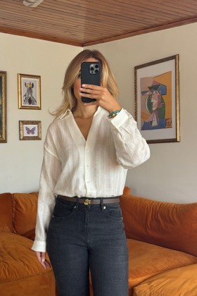 EKRU V YAKA TRANSPARAN GÖMLEK - Ekru