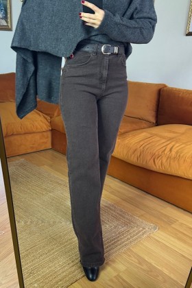 KAHVE RENGİ LİKRALI KEMERLİ JEAN - Kahve