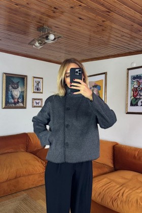 FÜME DİKİŞ DETAYLI KAŞE CEKET - Füme