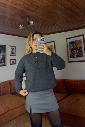 BİSİKLET YAKA GOLD DÜĞMELİ TRİKO KAZAK - Füme