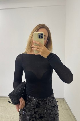 SİYAH TRANSPARAN  BLUZ - Siyah