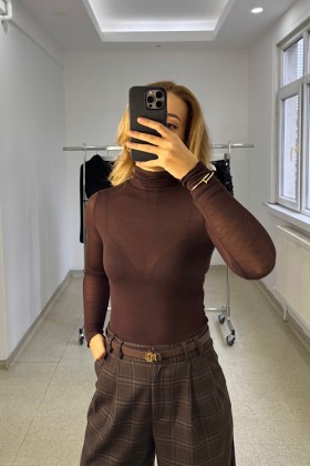 BALIKÇI YAKA TRANSPARAN BLUZ - Kahve