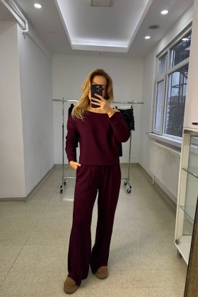 BORDO MODAL KUMAŞ KAYIK YAKA TAKIM