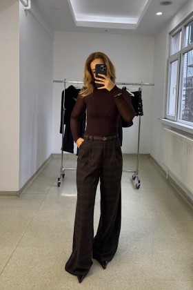 KAHVE EKOSELİ PALAZZO PANTOLON - Kahve