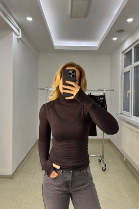 KAHVE İKİLİ BALIKÇI BLUZ - Kahve