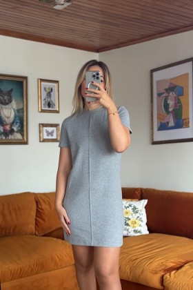 GRİ KISA KOLLU KISA ELBİSE - Yeşil
