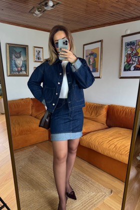 JEAN ETEKLİ CEKET TAKIM - Lacivert