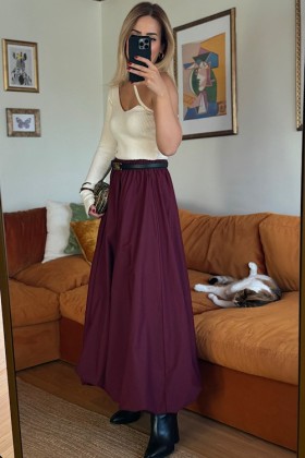 BORDO BALON MAXİ ETEK - Bordo