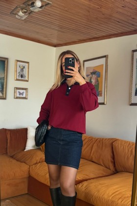 BORDO POLO YAKA MODEL KUMAŞ SWEAT