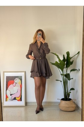 KAHVE BELİ LASTİKLİ KİLOŞ ELBİSE
