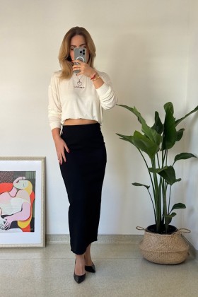 SİYAH KALP DETAYLI UZUN ETEK